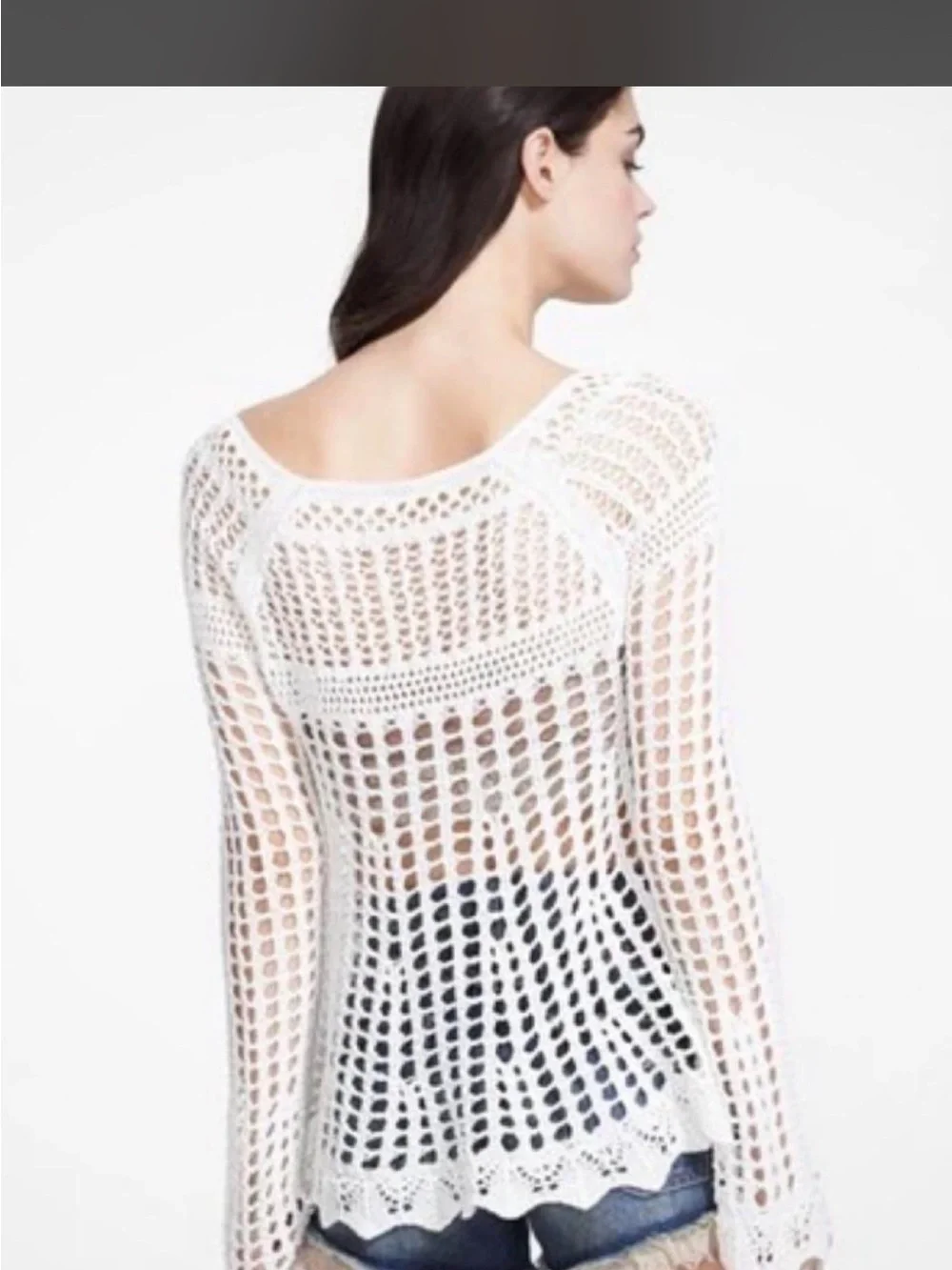 Free People Caught Up Crochet Open-Knit Long Sleeve Top